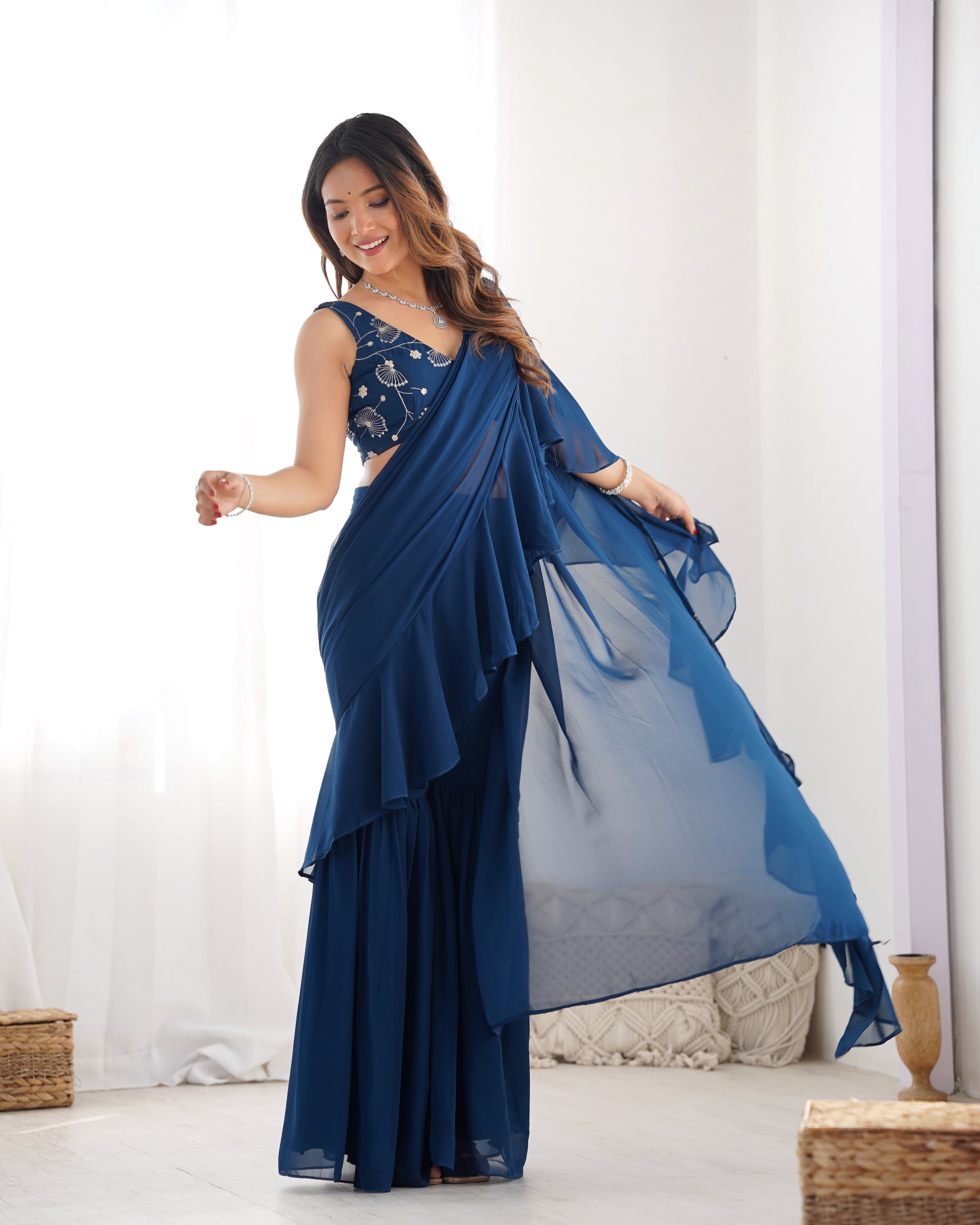 Fancy Pure Faux Georgette Sharara Style Saree

