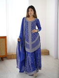 Stylish Blue Faux Georgette Designer Plazo Suit with Embroidered Dupatta
