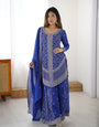 Stylish Blue Faux Georgette Designer Plazo Suit with Embroidered Dupatta
