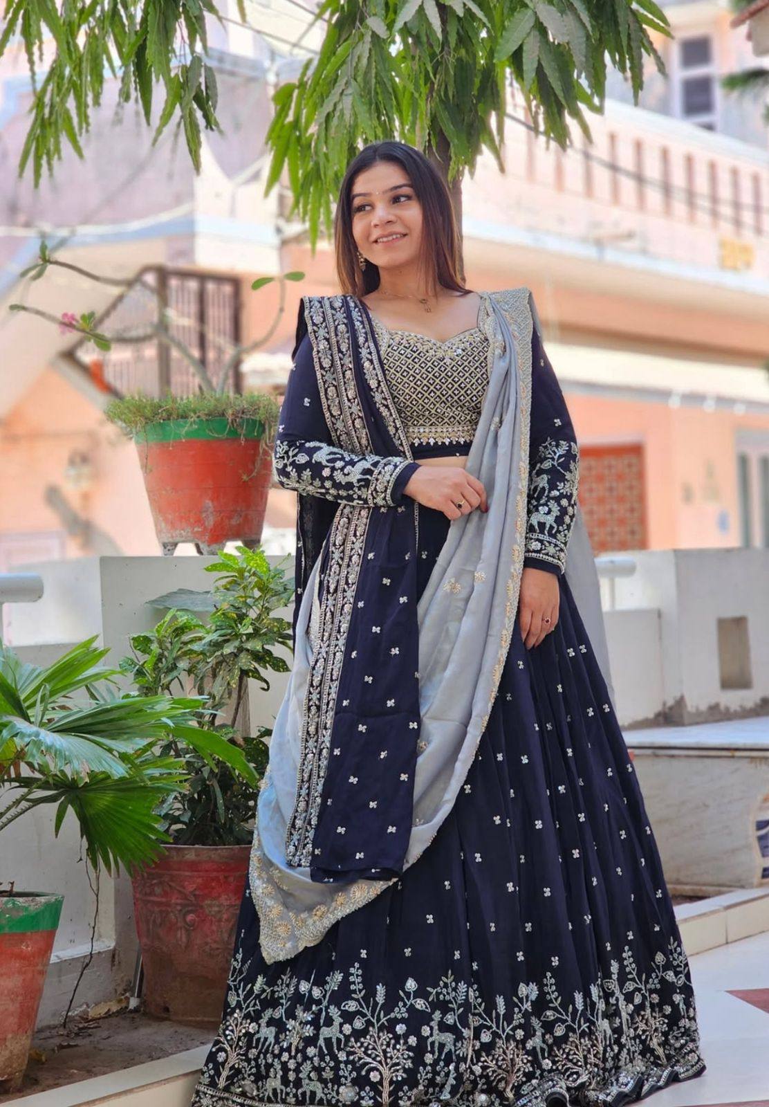 Blue Fox Georgette Lehenga Choli with Heavy Sequins and Embroidery Work