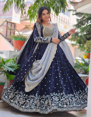 Blue Fox Georgette Lehenga Choli with Heavy Sequins and Embroidery Work