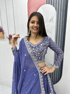 Heavy Sequence & Thread Work Blue Georgette Ready to Wear Lehenga Choli Set
