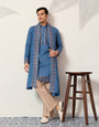 Wedding Royal Look Blue Kurta with Dupatta for Mens Wear