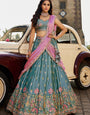 Grand Teal Blue Rangoli Silk Wedding Wear Embroidered Lehenga Set
