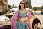 Grand Teal Blue Rangoli Silk Wedding Wear Embroidered Lehenga Set
