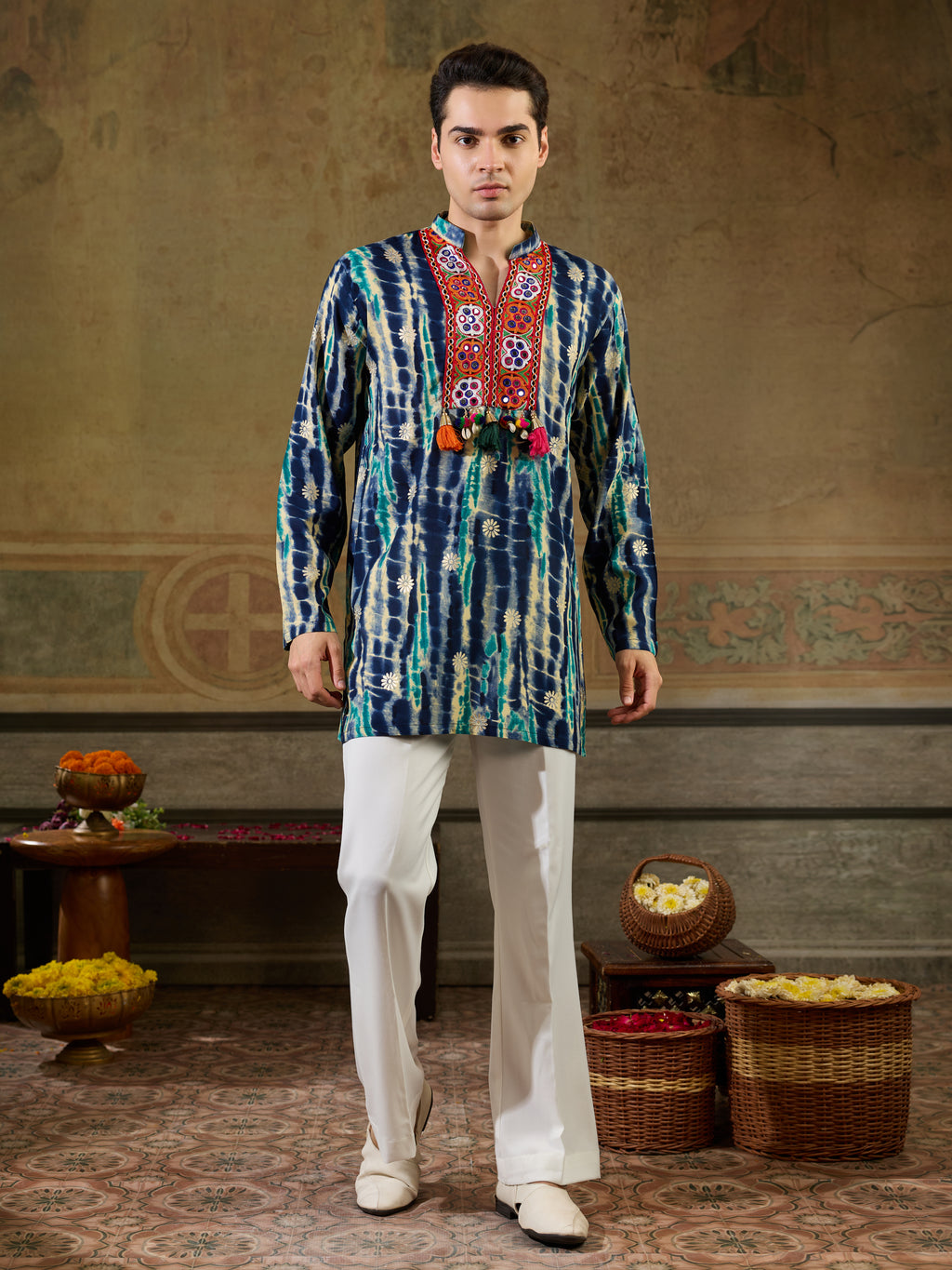 Blue Rayon Embroidery Mirror Work Kurta Set | Tulip Designer
