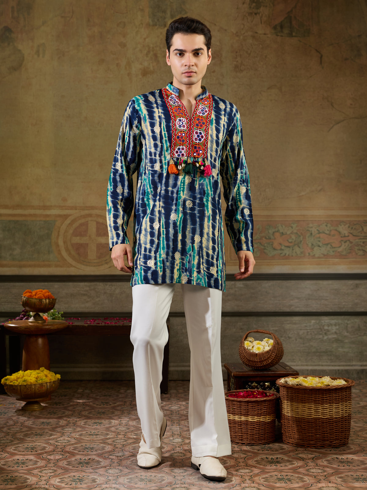 Blue Rayon Embroidery Mirror Work Kurta Set | Tulip Designer
