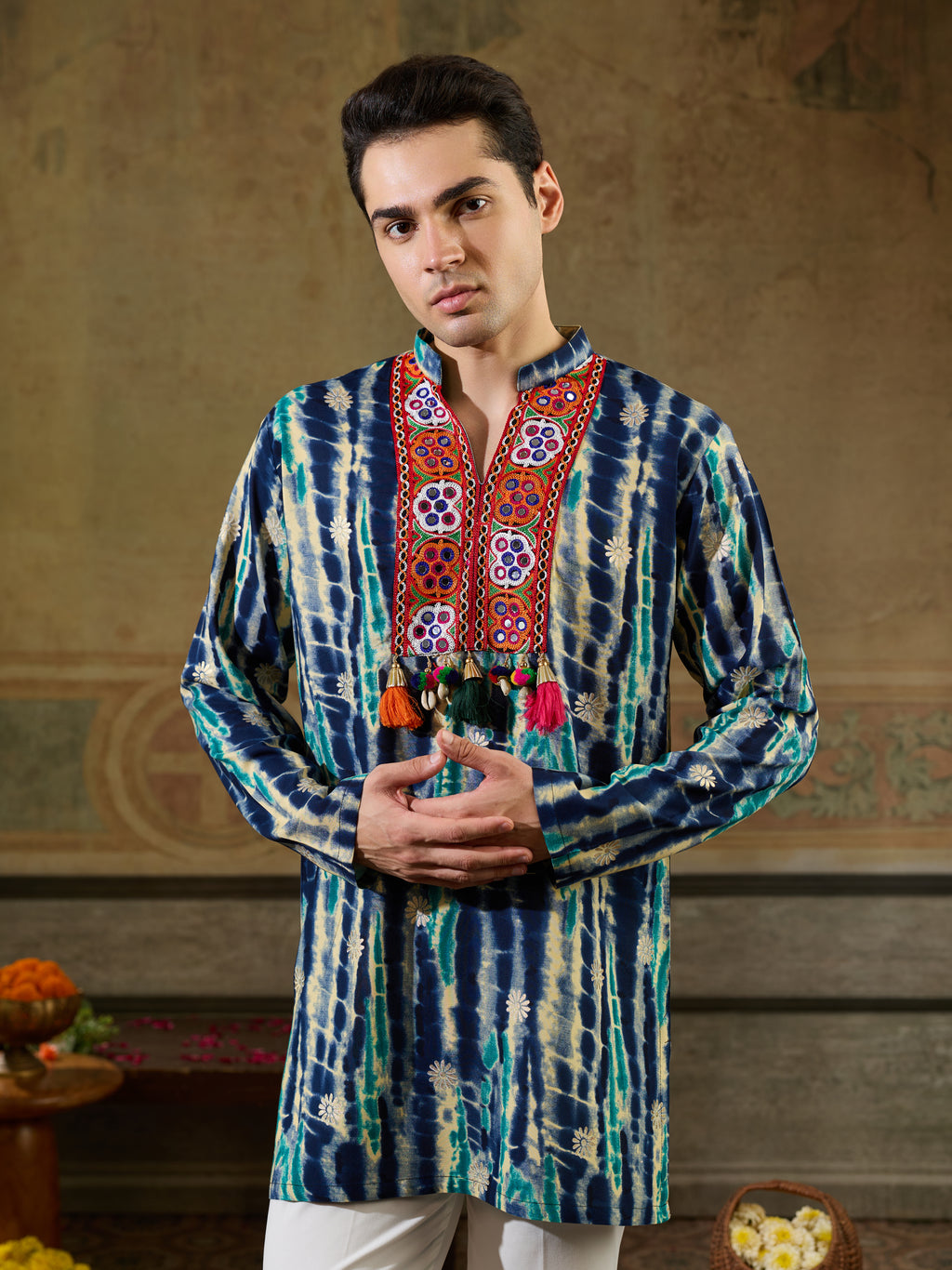 Blue Rayon Embroidery Mirror Work Kurta Set | Tulip Designer
