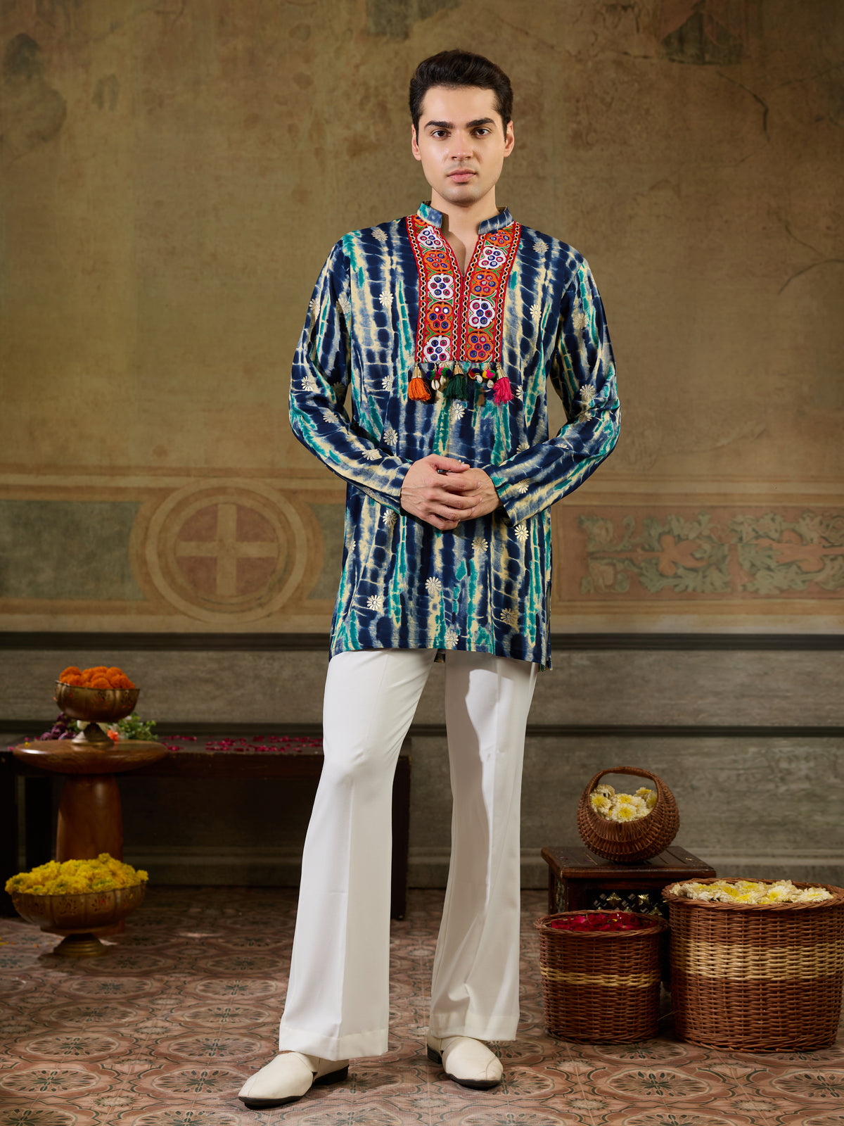 Blue Rayon Embroidery Mirror Work Kurta Set | Tulip Designer
