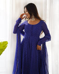 Royal Blue Pure Soft Faux Georgette Leheriya Anarkali Suit With Huge Flair Comes With Duppatta & Pant