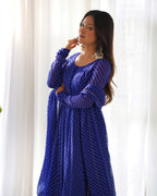 Royal Blue Pure Soft Faux Georgette Leheriya Anarkali Suit With Huge Flair Comes With Duppatta & Pant