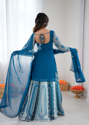 Partywear Blue Faux Georgette Thread & Sequence Work Lehenga Top Set
