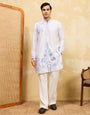 Premium White Khadi Silk Kurta for Men with Blue Thread Work
