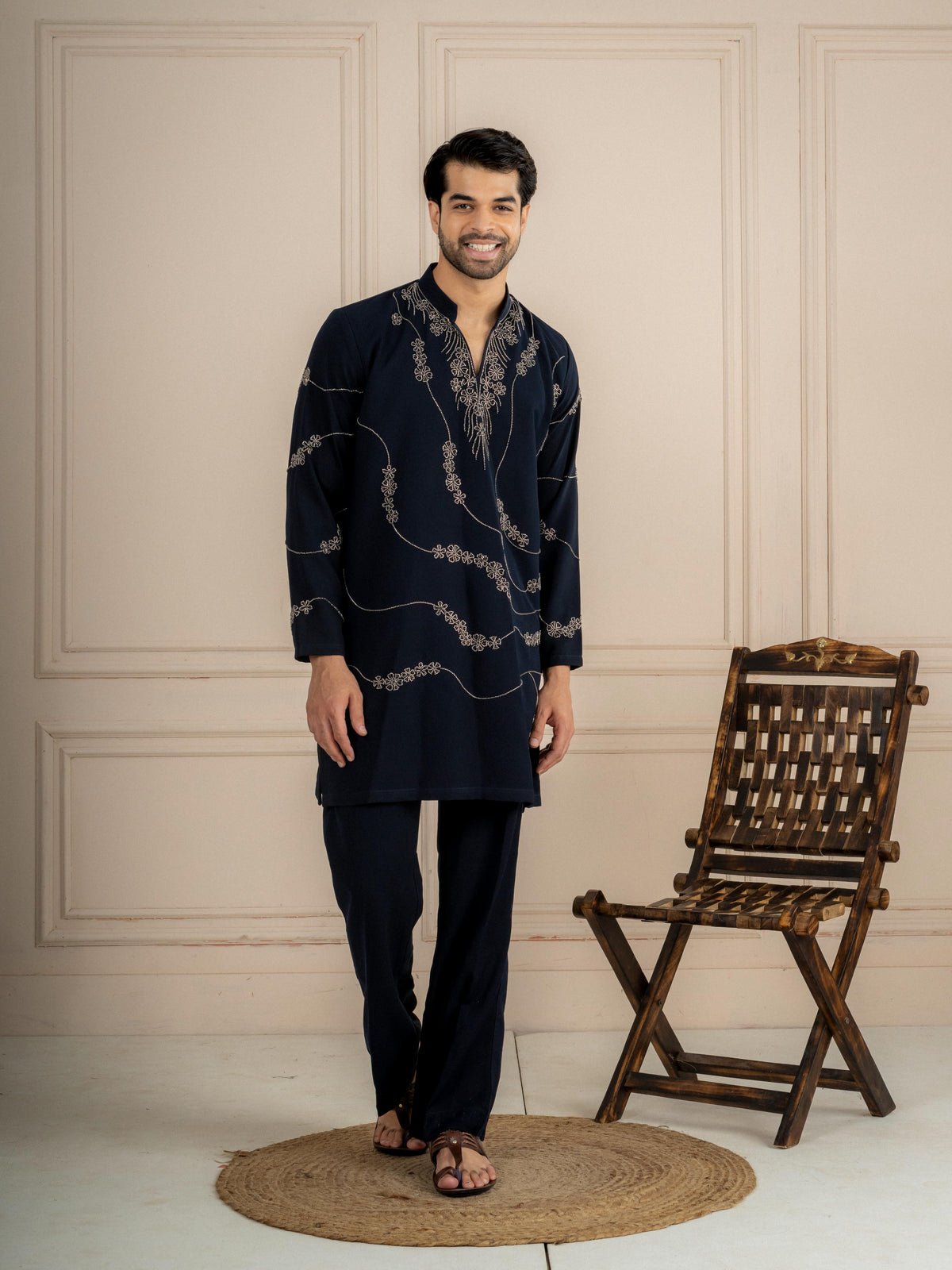 Bold Blue Armani Beads Kurta Set For Men | Tulip Designer

