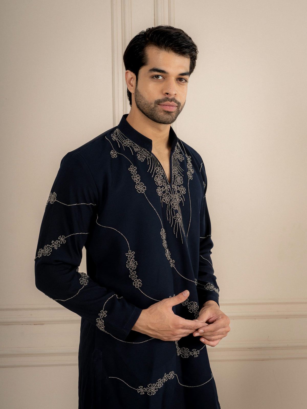 Bold Blue Armani Beads Kurta Set For Men | Tulip Designer
