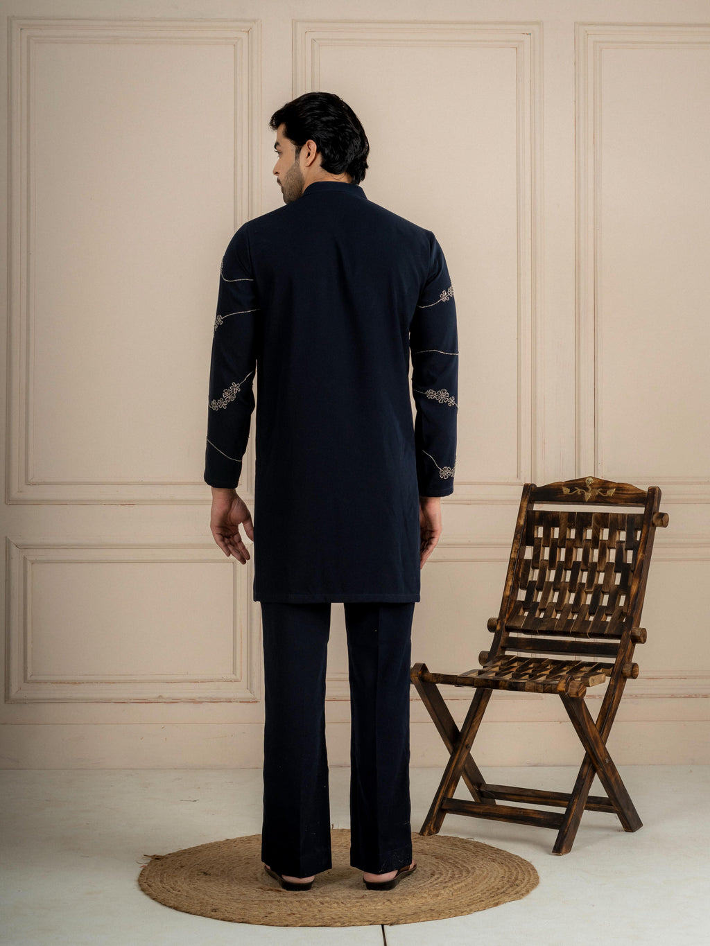 Bold Blue Armani Beads Kurta Set For Men | Tulip Designer
