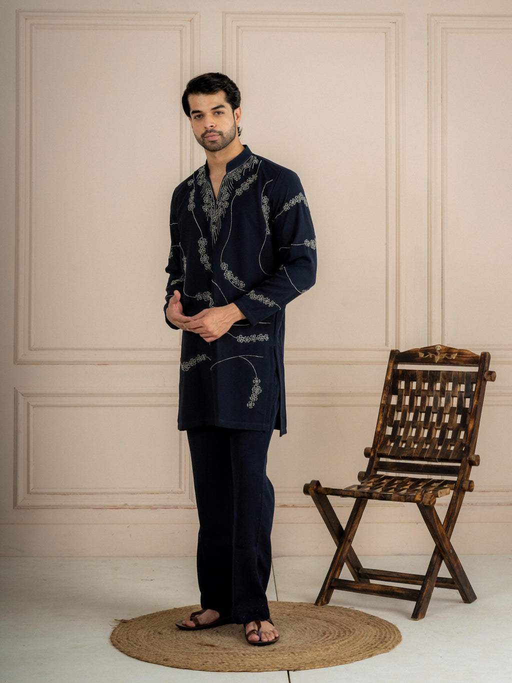 Bold Blue Armani Beads Kurta Set For Men | Tulip Designer
