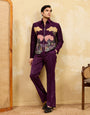Stylish Wine Bomber Jacket with Embroidered Thread and Pants for Men