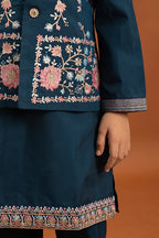 Bottle Green Kids Kurta Pajama with Koti Set