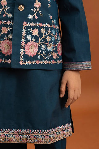 Bottle Green Kids Kurta Pajama with Koti Set