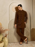 Royal Brown Armani Embroidered Kurta Set | Tulip Designer
