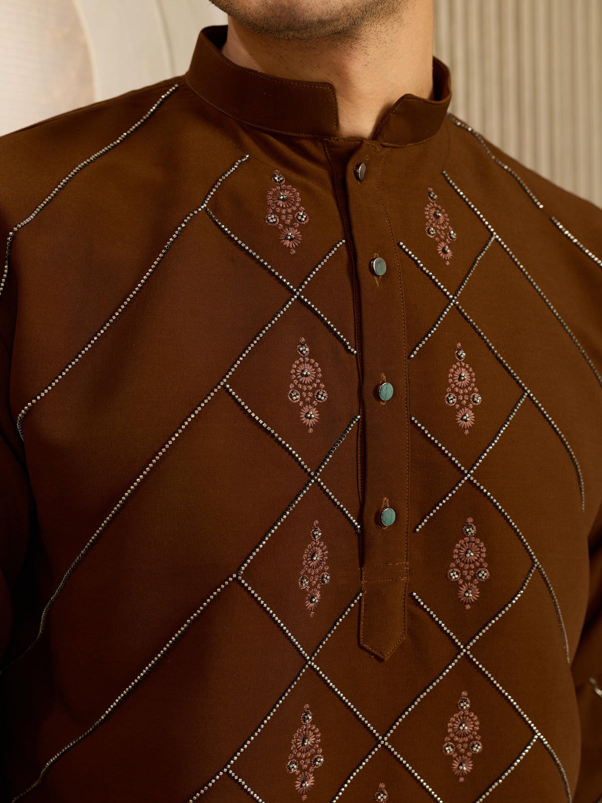 Royal Brown Armani Embroidered Kurta Set | Tulip Designer
