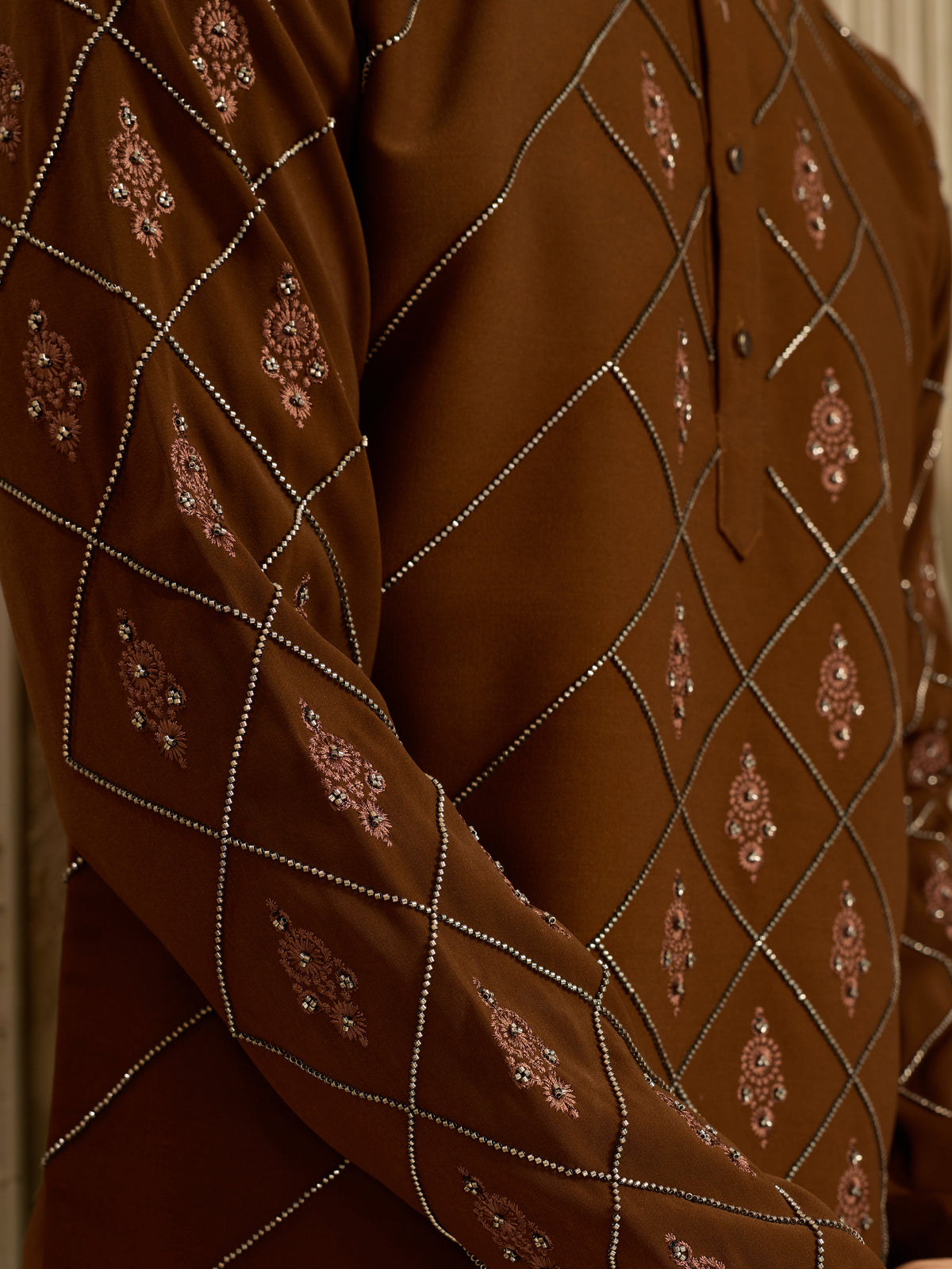 Royal Brown Armani Embroidered Kurta Set | Tulip Designer

