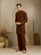 Royal Brown Armani Embroidered Kurta Set | Tulip Designer
