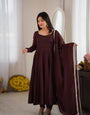 Brown Mal Chanderi Mirror Anarkali Gown Set | Tulip Designer