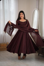 Brown Mal Chanderi Mirror Anarkali Gown Set | Tulip Designer

