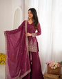 Burgundy Crunchy Silk Embroidery Suit Set | Tulip Designer