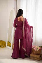 Burgundy Crunchy Silk Embroidery Suit Set | Tulip Designer

