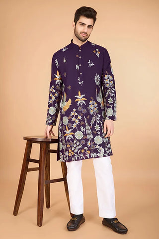 Designer Purple Kurta for Men in Viscose Rayon