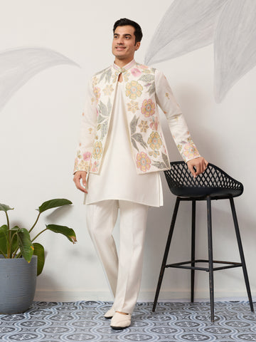 Carnival Function White Koti Kurta Pair for Mens Wear
