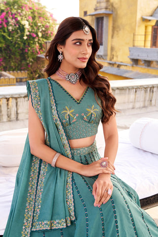 Celestial Sky Blue Embroidered Bridesmaid Lehenga Choli