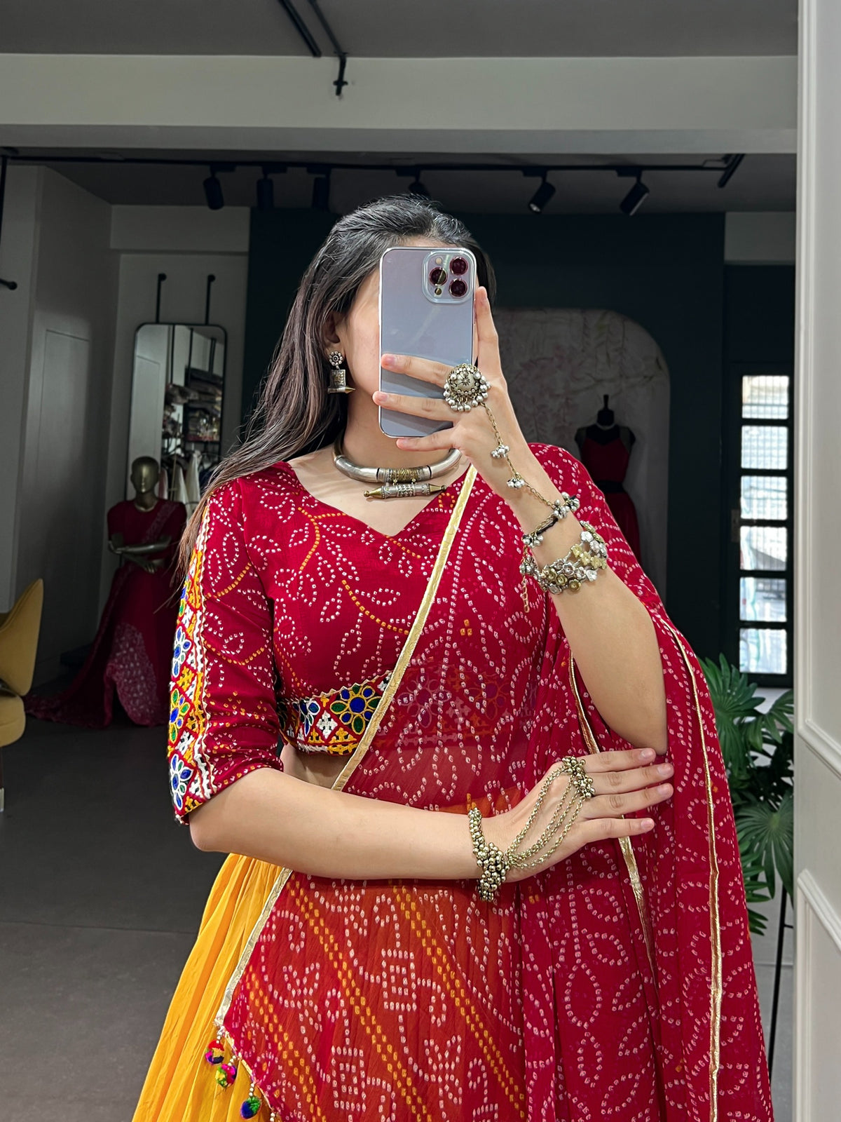 Yellow Chanderi Bandhej Print Lehenga Set | Tulip Designer
