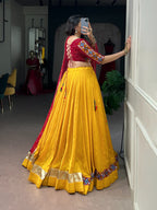 Yellow Chanderi Bandhej Print Lehenga Set | Tulip Designer
