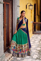 Poly Chanderi Kalamkari Printed Zari Weaving Work Premium Lehenga Choli