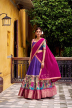 Poly Chanderi Kalamkari Printed Zari Weaving Work Premium Lehenga Choli