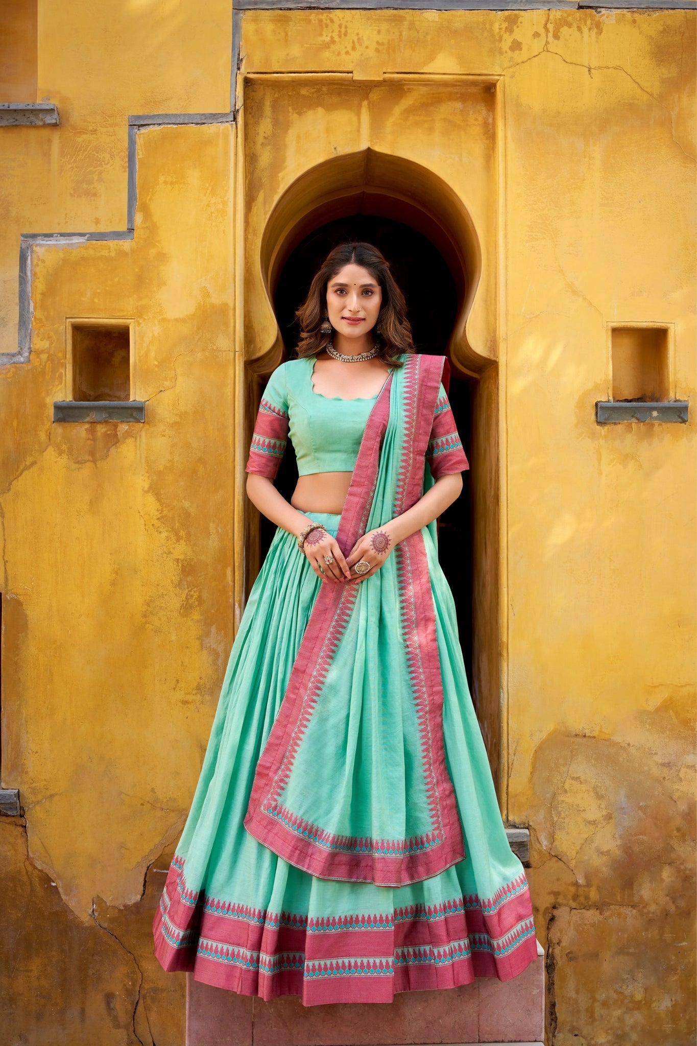 Pure Chanderi Thread Embroidered Regal Lehenga Set