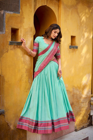 Pure Chanderi Thread Embroidered Regal Lehenga Set