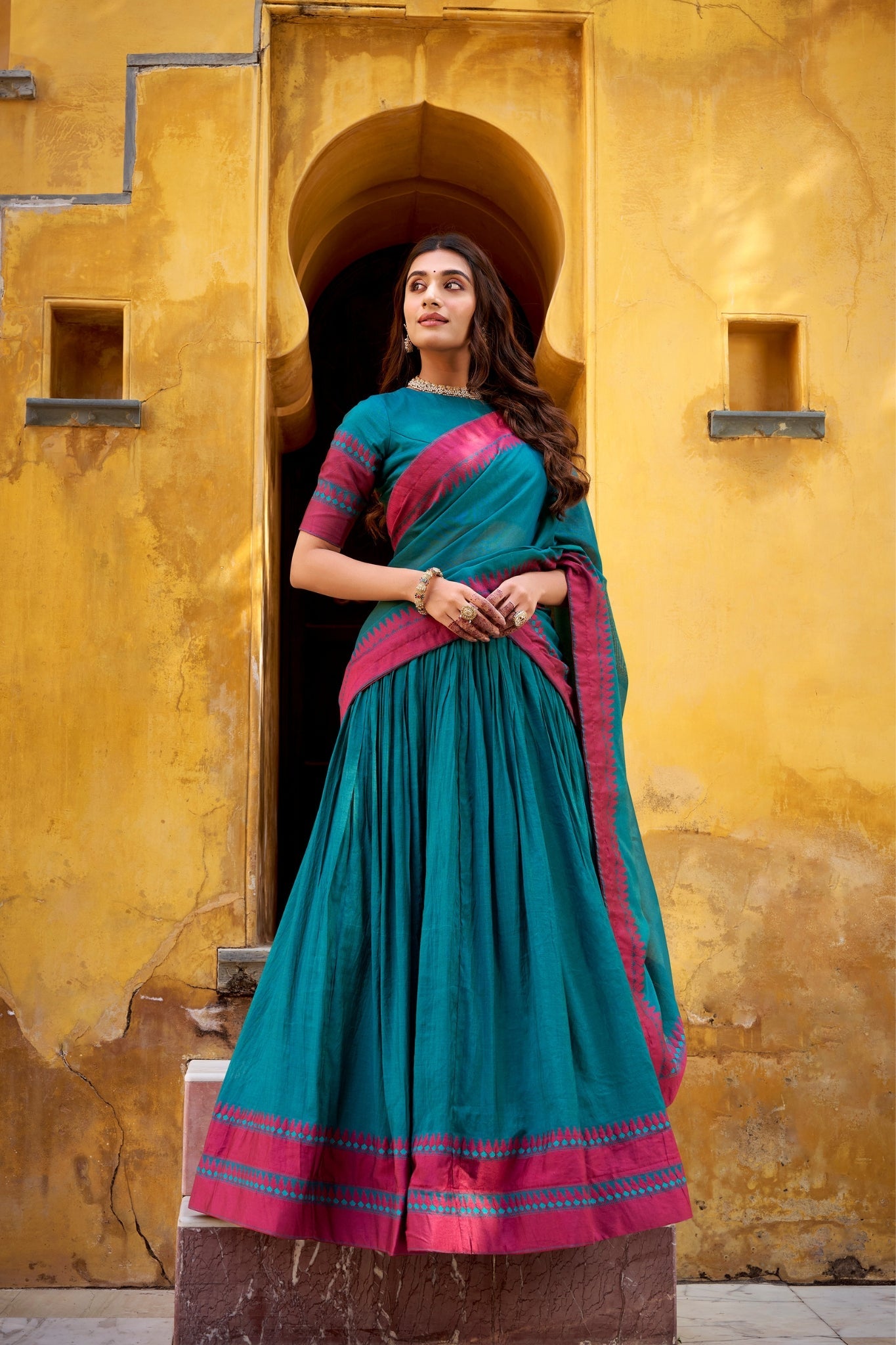 Pure Chanderi Thread Embroidered Regal Lehenga Set