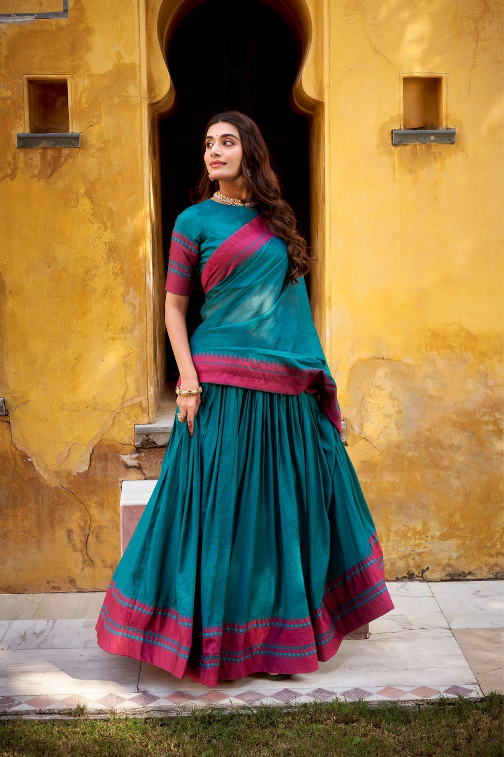 Pure Chanderi Thread Embroidered Regal Lehenga Set