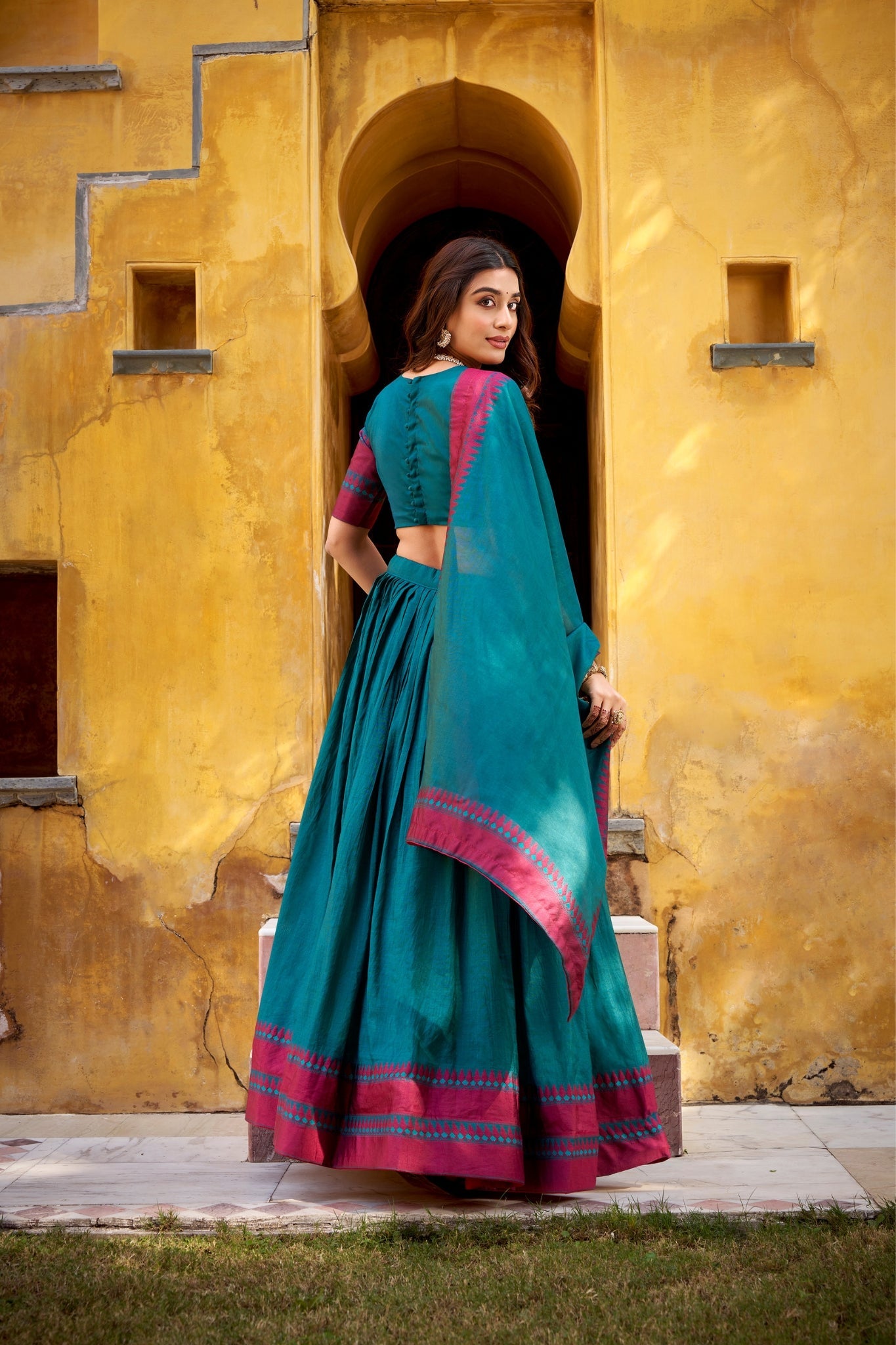 Pure Chanderi Thread Embroidered Regal Lehenga Set