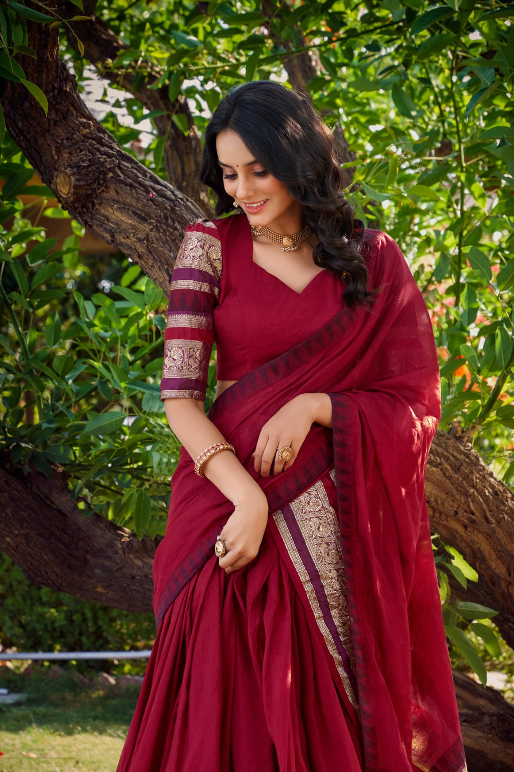 Pure Chanderi Zari Border Lehenga Choli with Dupatta

