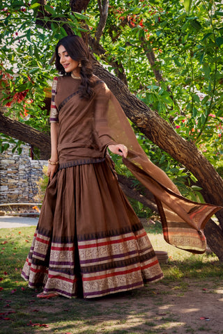 Pure Chanderi Zari Border Lehenga Choli with Dupatta
