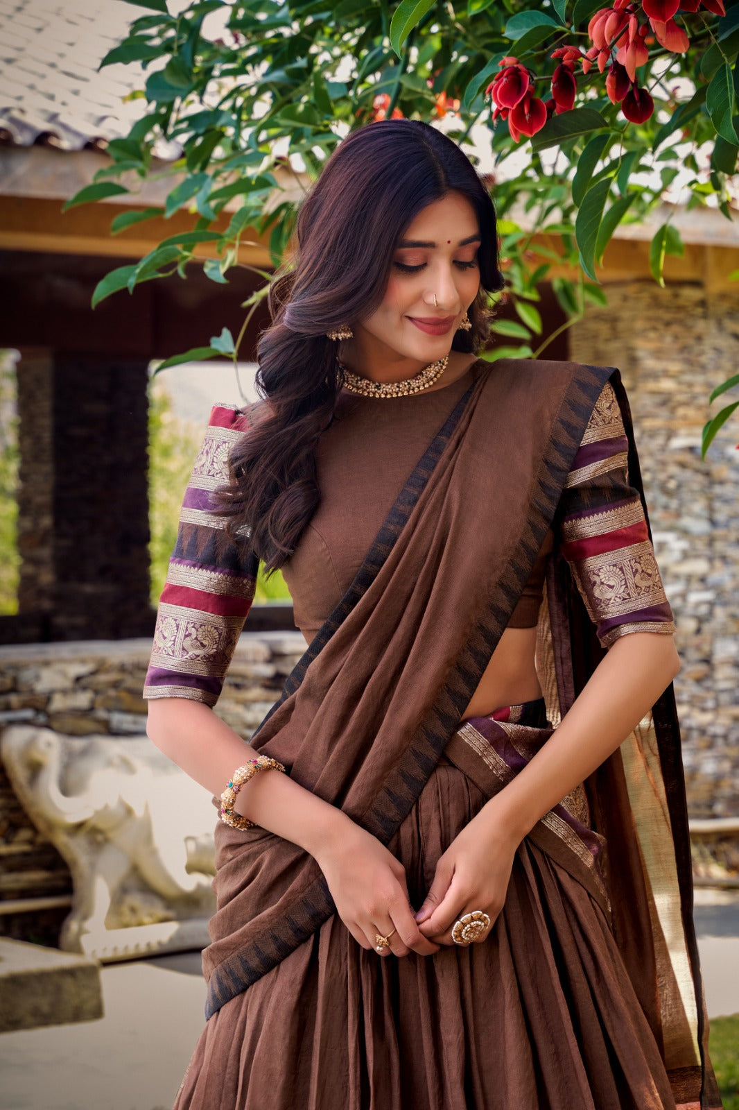 Pure Chanderi Zari Border Lehenga Choli with Dupatta
