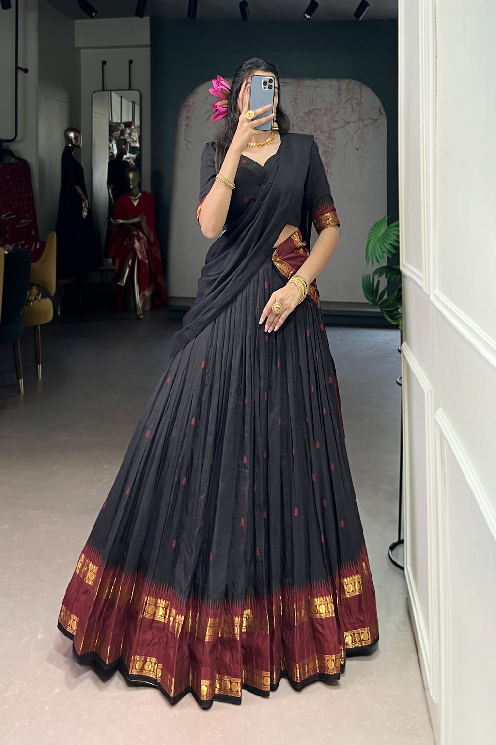 TILTON PURE CHANDERI ZARI WEAVING LEHENGA CHOLI WITH DUPATTA