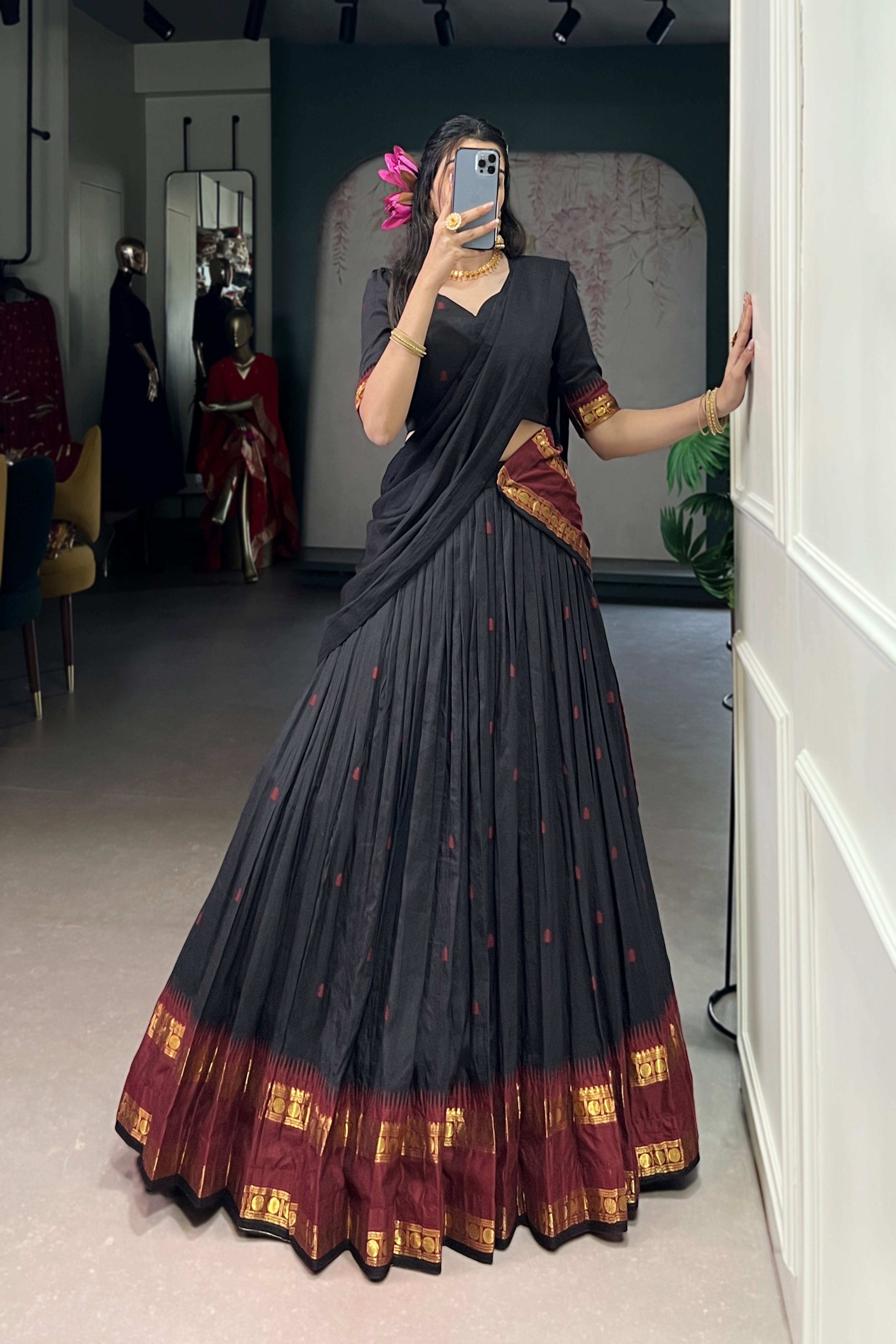 TILTON PURE CHANDERI ZARI WEAVING LEHENGA CHOLI WITH DUPATTA