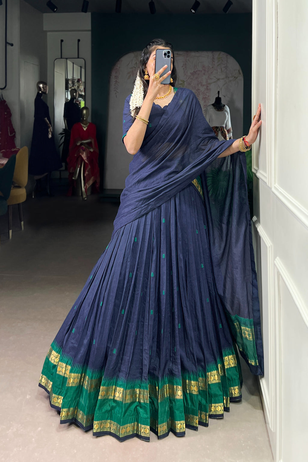 TILTON PURE CHANDERI ZARI WEAVING LEHENGA CHOLI WITH DUPATTA